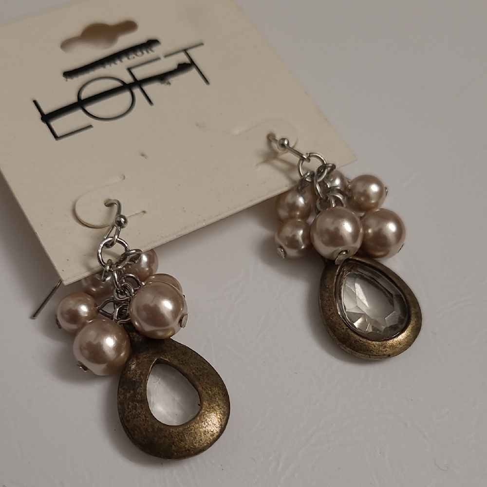 LOFT Gold and Cream Cluster Earrings with Elegant Design